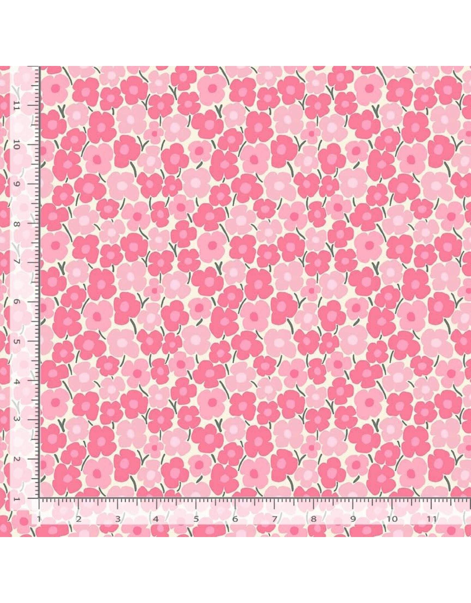 Dear Stella Pink Pony Club, Flower Power in Cream, Fabric Half-Yards