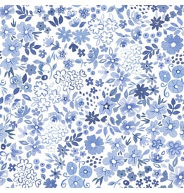 White Owl Textiles Florette in Light Denim, Fabric Half-Yards