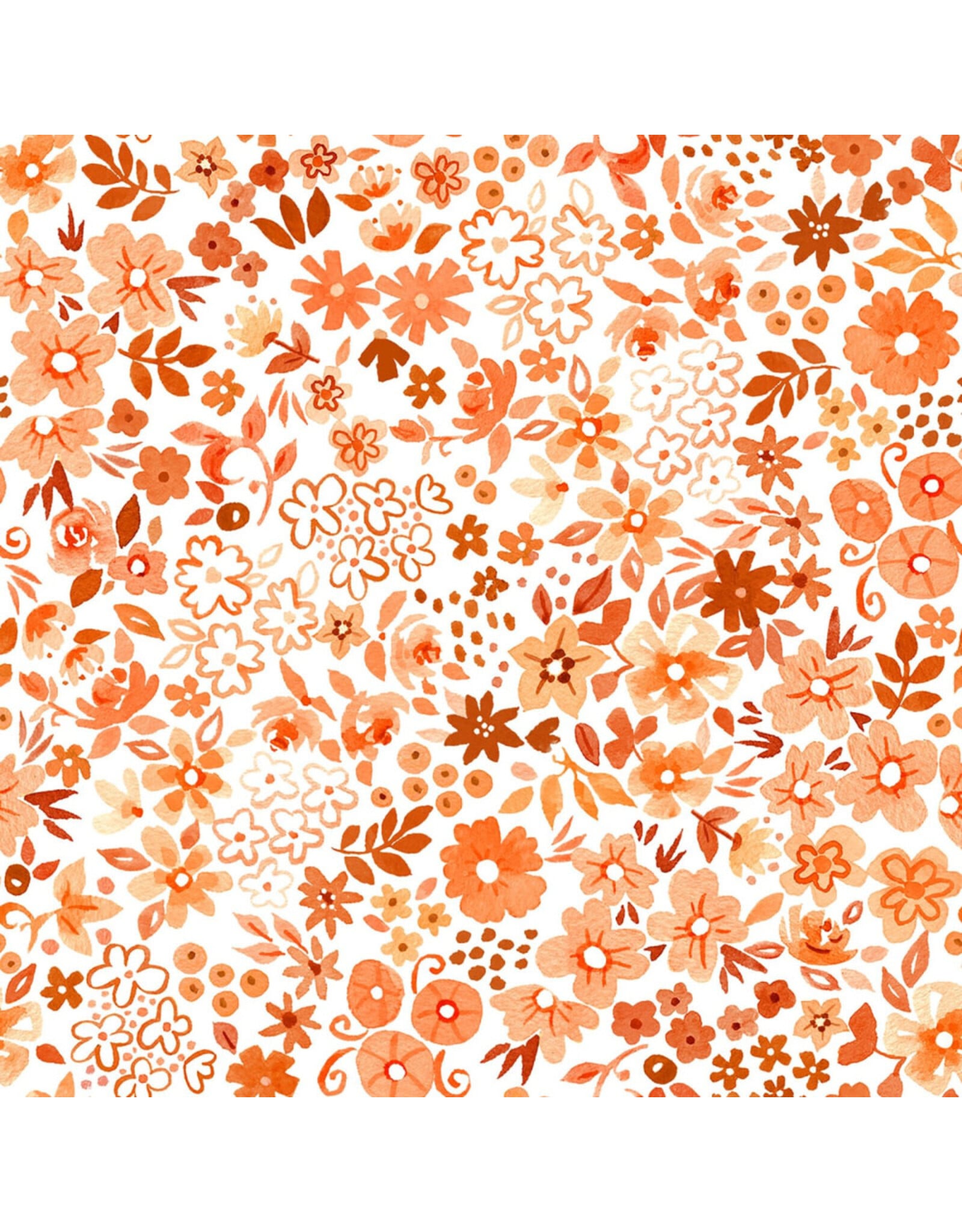 White Owl Textiles Florette in Tangerine, Fabric Half-Yards