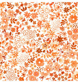 White Owl Textiles Florette in Tangerine, Fabric Half-Yards