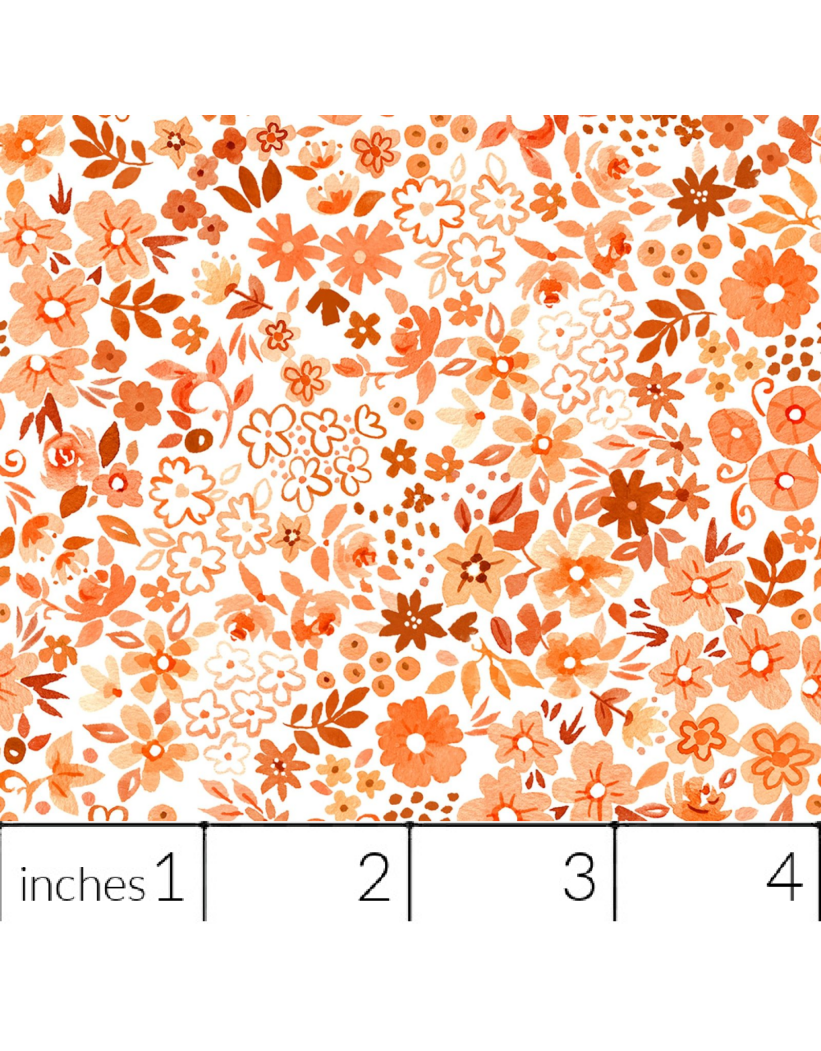White Owl Textiles Florette in Tangerine, Fabric Half-Yards