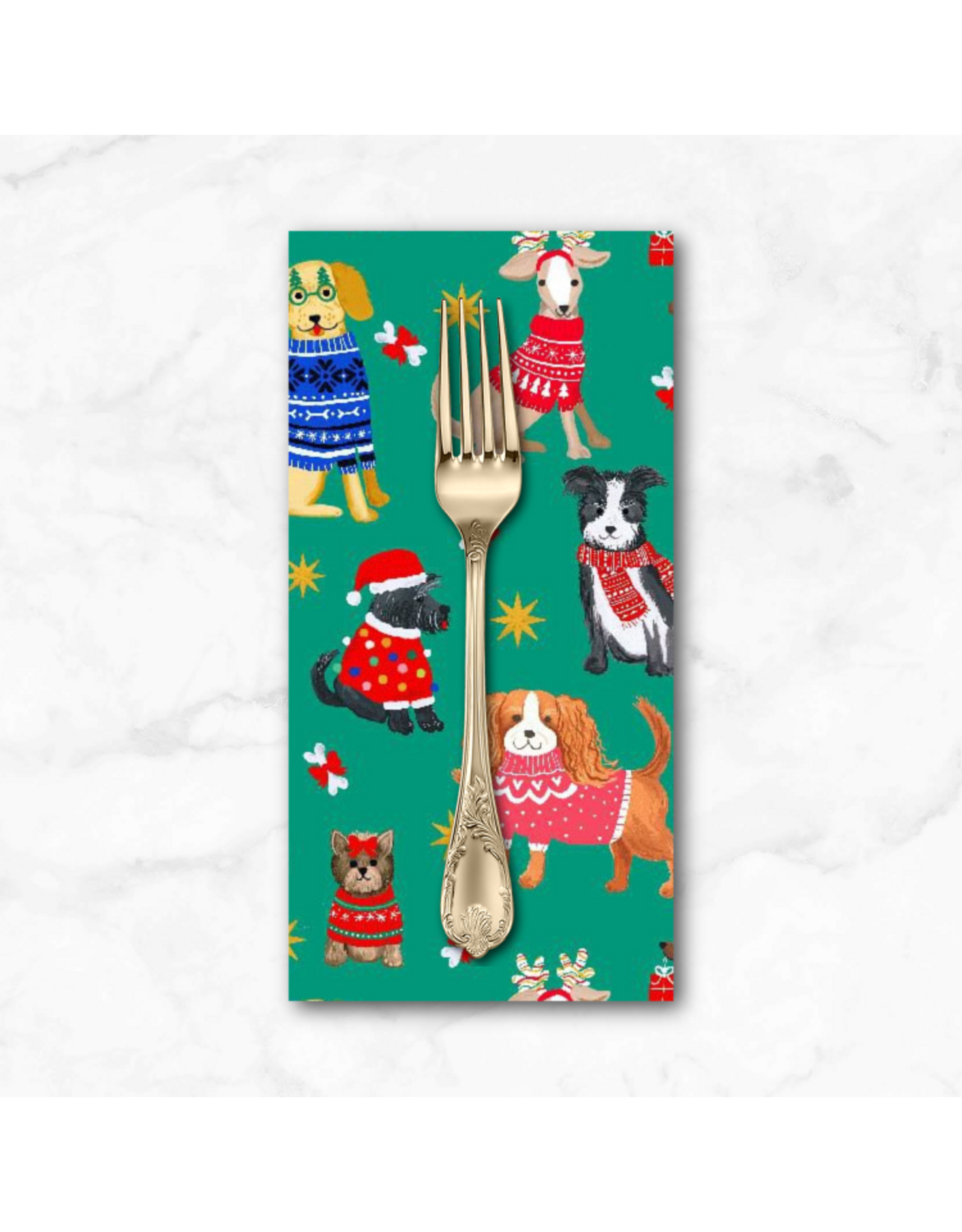 Christmas Collection Santa's Little Yelper in Emerald, Dinner Napkin