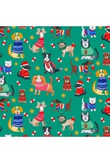 Dear Stella Santa's Little Yelper in Green, Fabric Half-Yards