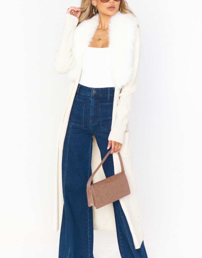 lombardi faux fur long cardigan