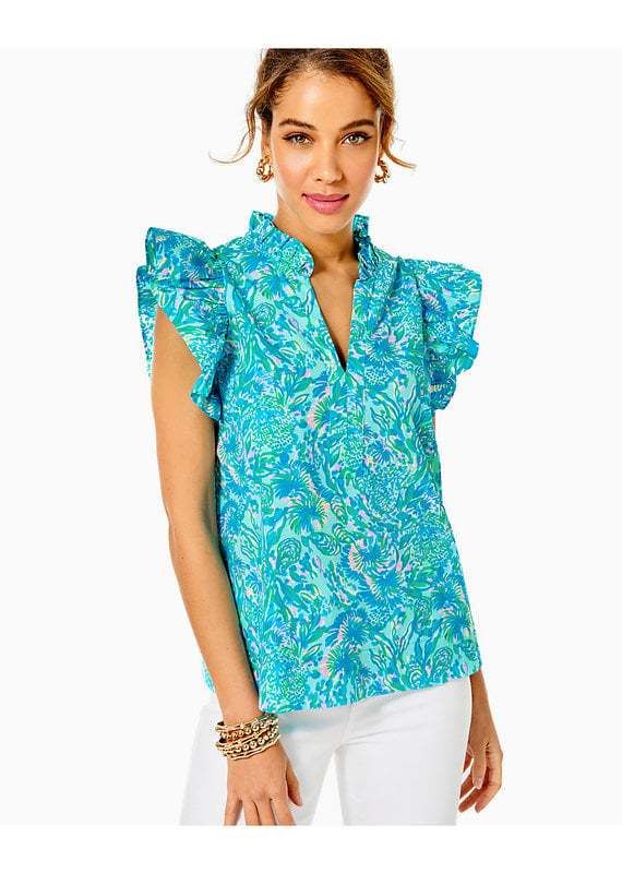 Lilly Pulitzer Klaudie Ruffle Sleeve Cotton Top