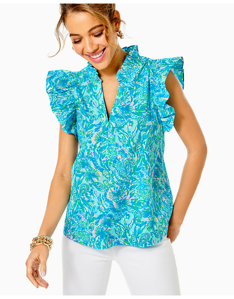 Lilly Pulitzer Klaudie Ruffle Sleeve Cotton Top