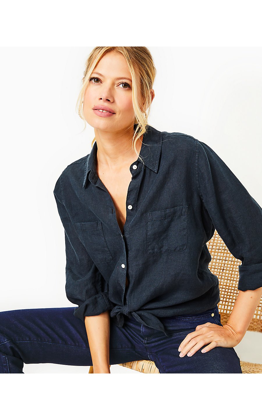 Sea View Linen Button Down Top