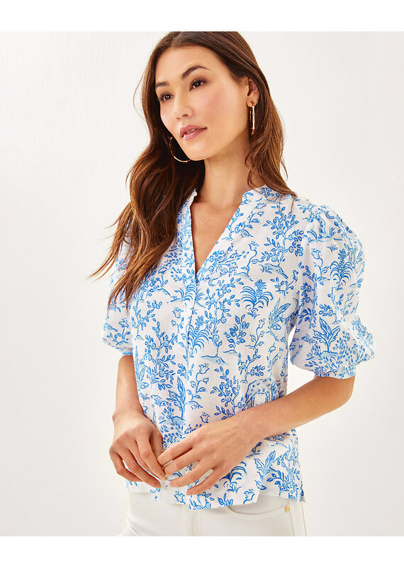 Lilly Pulitzer Mialeigh Elbow Sleeve Linen Print Top