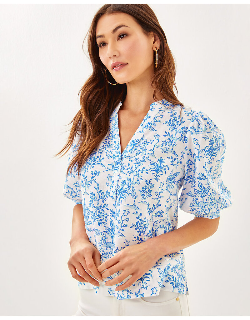 Lilly Pulitzer Mialeigh Elbow Sleeve Linen Print Top