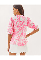 Lilly Pulitzer Mialeigh Elbow Sleeve Linen Print Top