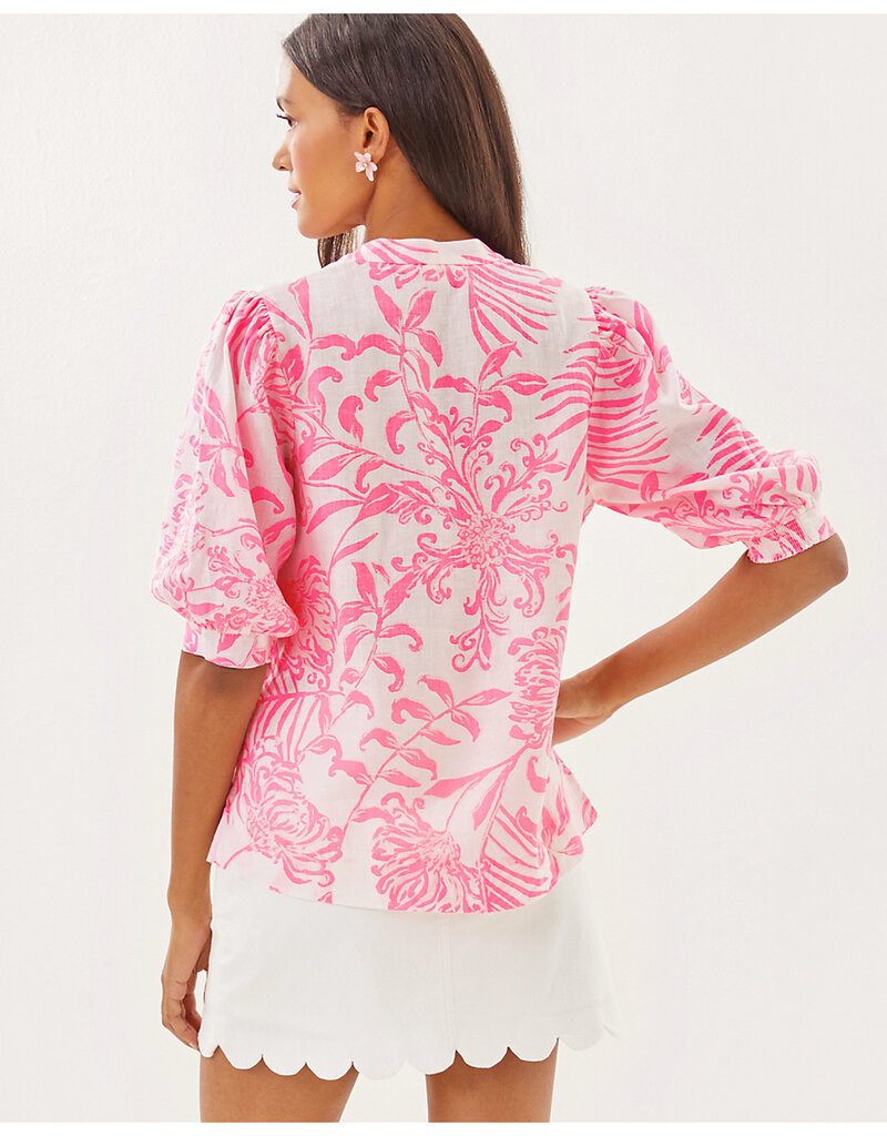 Lilly Pulitzer Mialeigh Elbow Sleeve Linen Print Top
