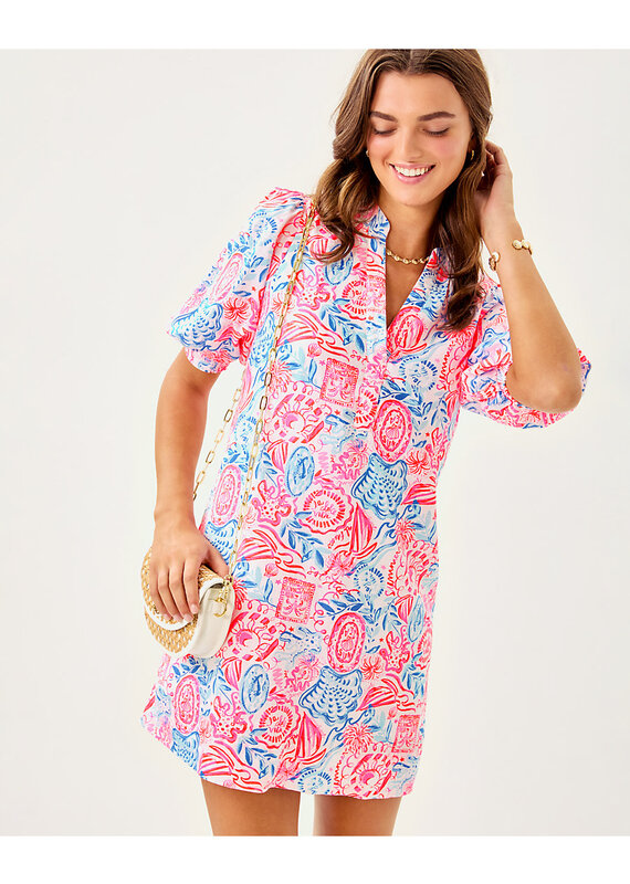 Lilly Pulitzer Mialeigh Elbow Sleeve Linen Printed  Dress