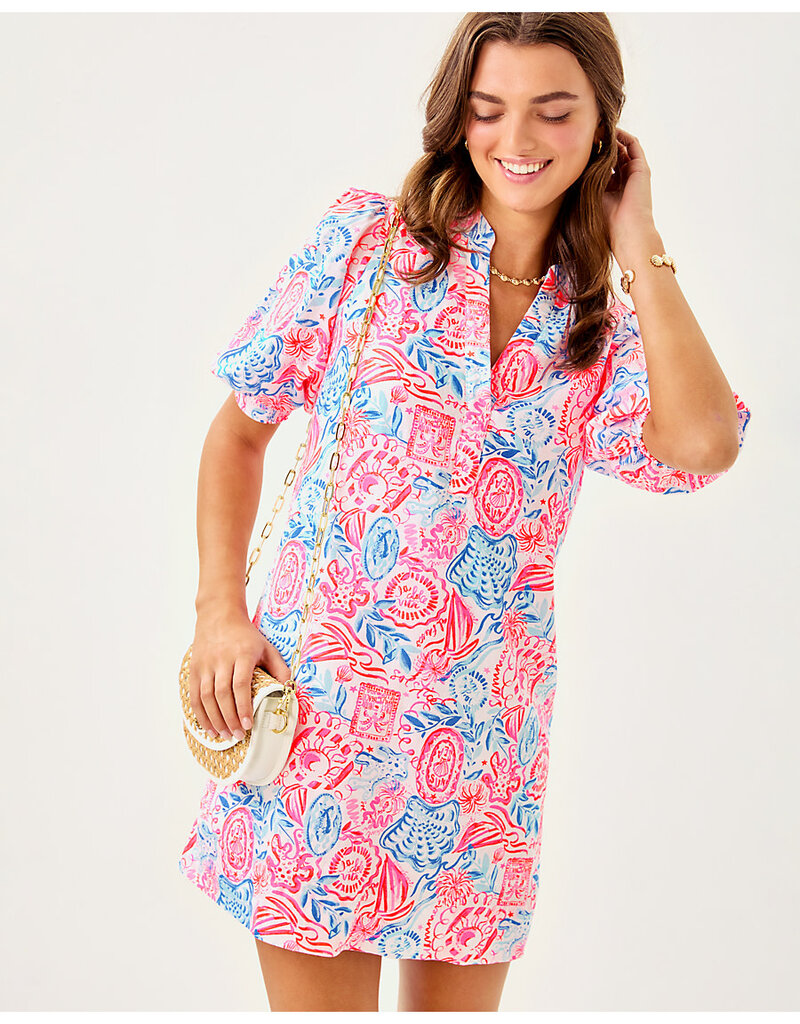Lilly Pulitzer Mialeigh Elbow Sleeve Linen Printed  Dress