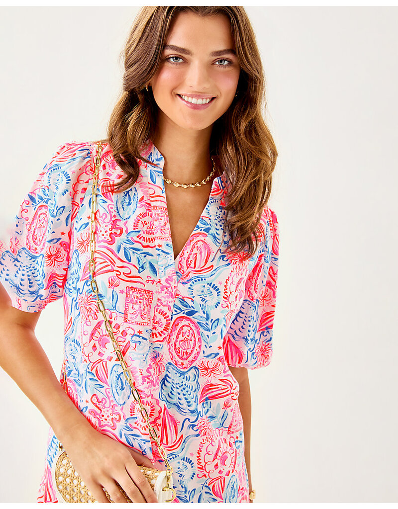 Lilly Pulitzer Mialeigh Elbow Sleeve Linen Printed  Dress