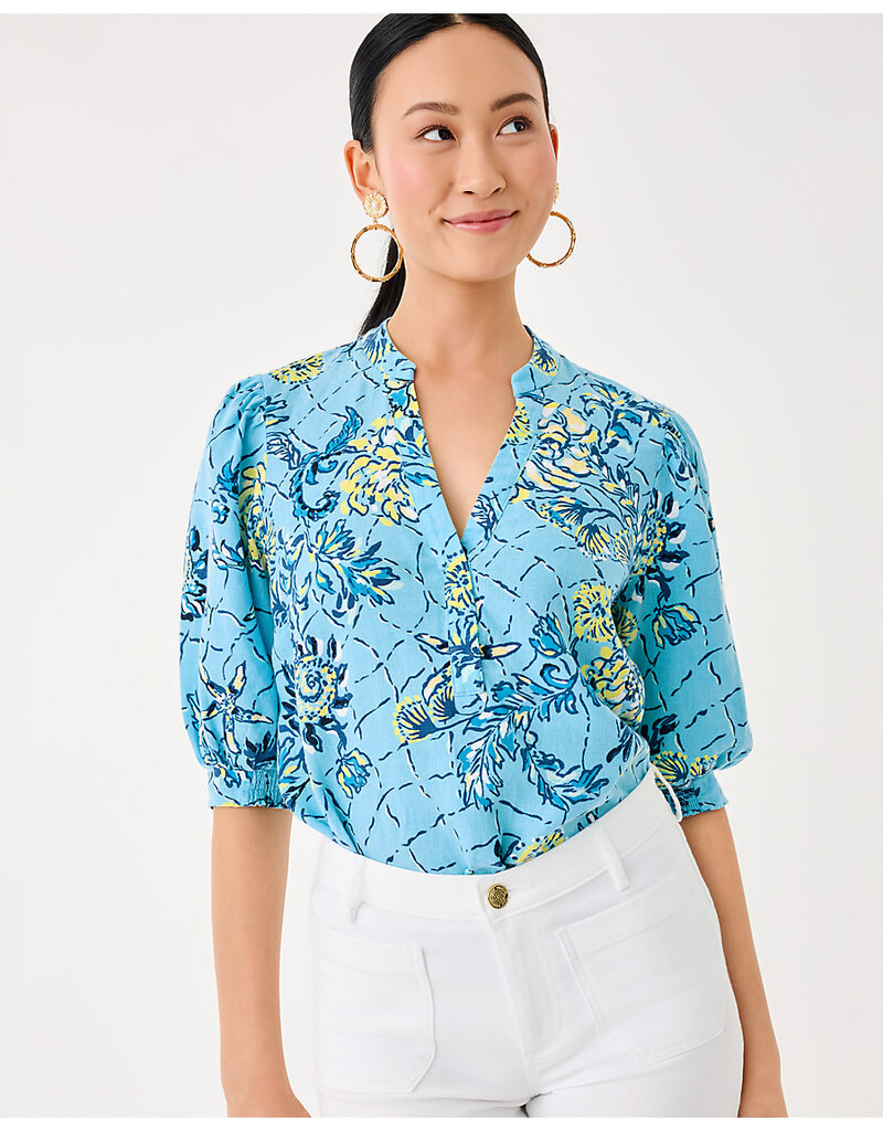 Lilly Pulitzer Mialeigh Elbow Sleeve Linen Print Top