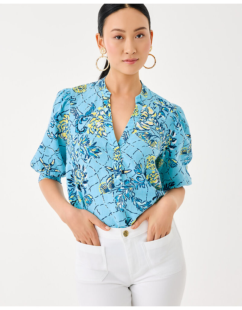 Lilly Pulitzer Mialeigh Elbow Sleeve Linen Print Top