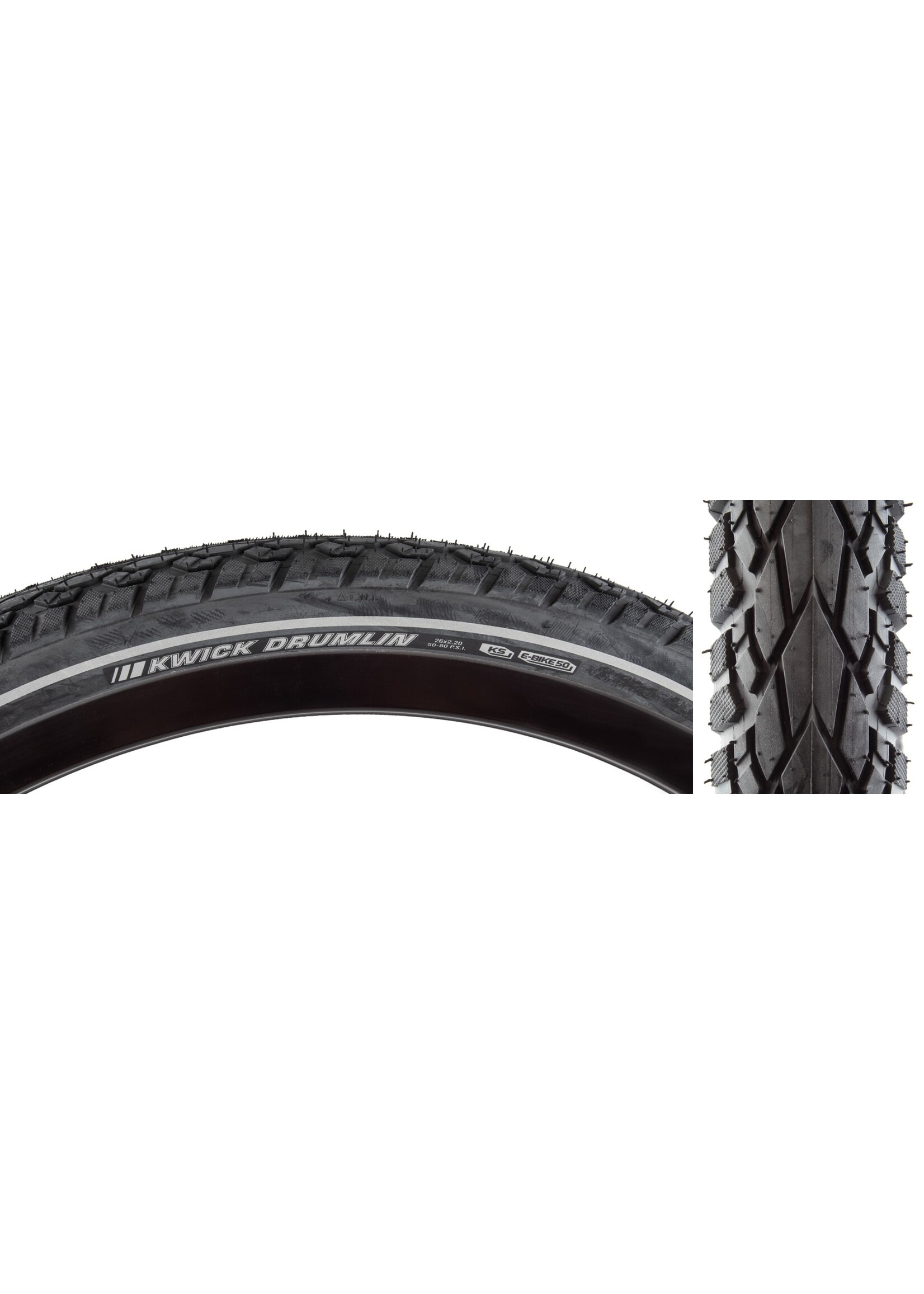 Kenda TIRE KEN KWICK DRUMLIN SPORT 26x2.2 BK/BK/REF SRC/KS/60 WIRE 80psi E50