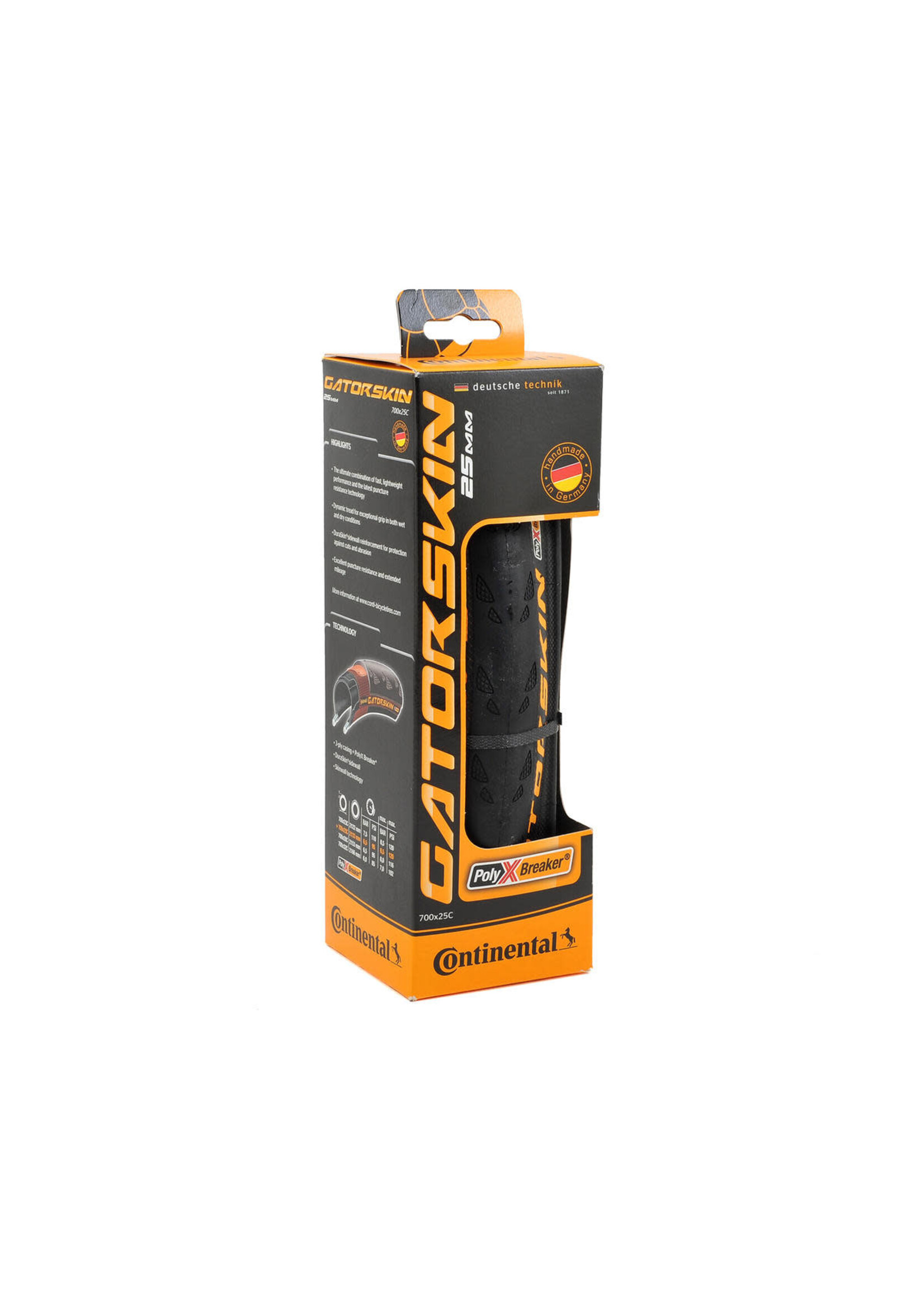 Continental Continental Gatorskin Tire - 700 x 25, Clincher, Folding, Black, PolyX Breaker