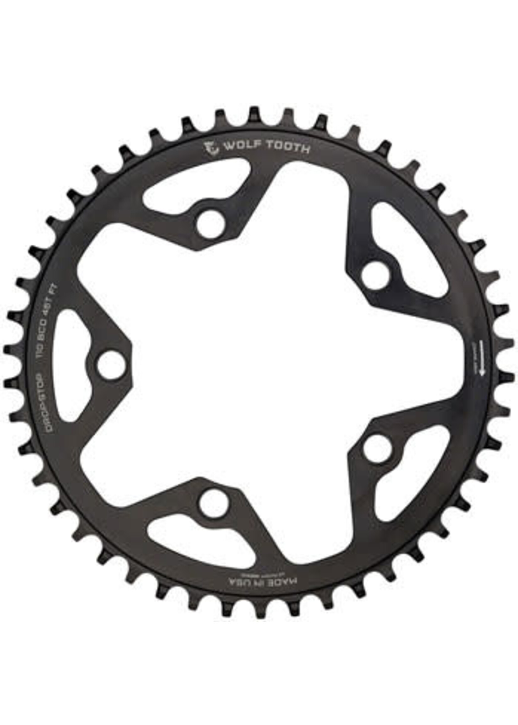 Wolf Tooth Wolf Tooth 110 BCD Cyclocross and Road Chainring - 44t, 110 BCD, 5-Bolt, Drop-Stop, 10/11/12-Speed Eagle and Flattop Compatible, Black