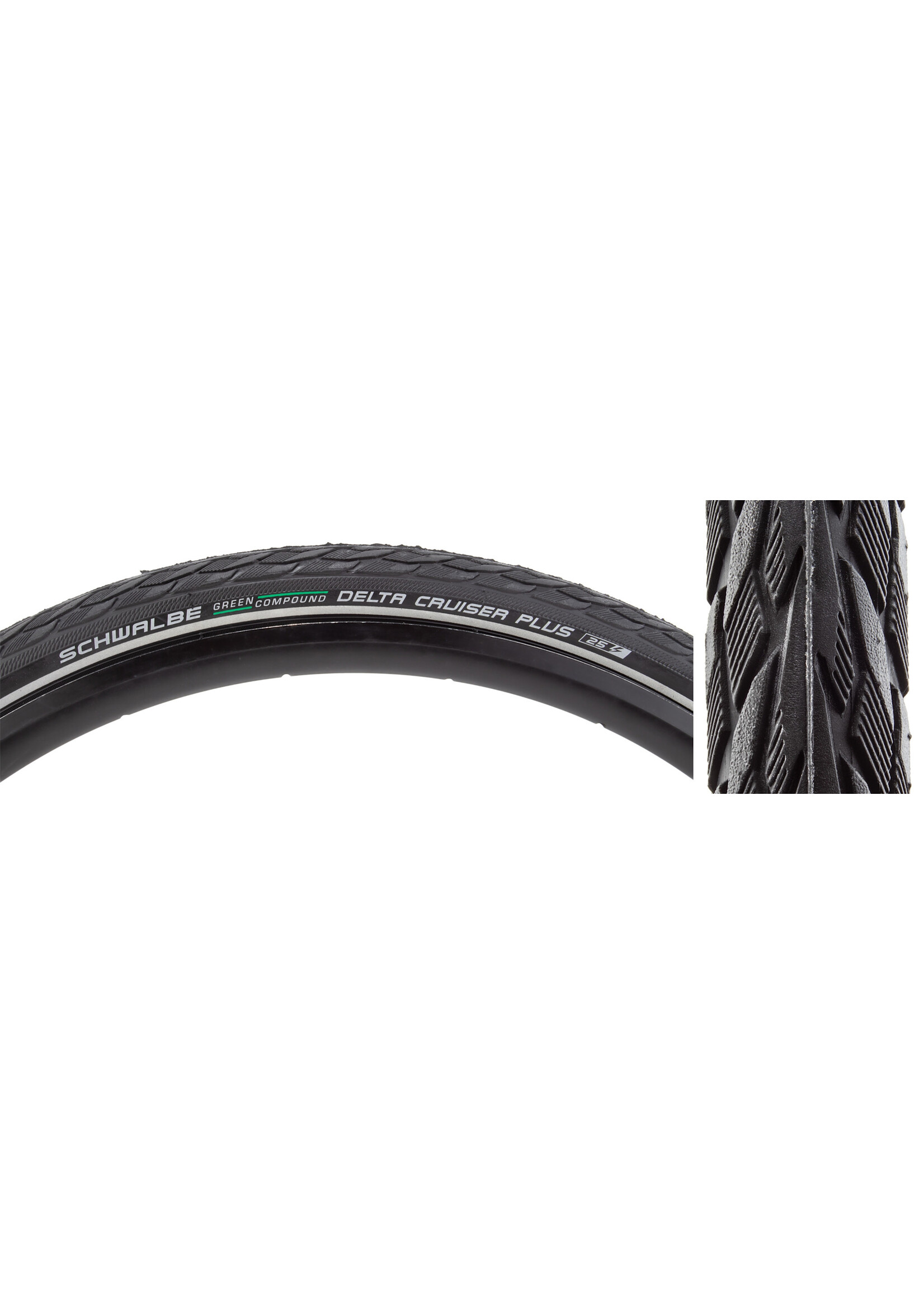 Schwalbe Schwalbe Delta Cruiser Plus Tire, 700 x 38c (40-622), Black w/Reflective Strip, PunctureGuard, Green Compound, Wire