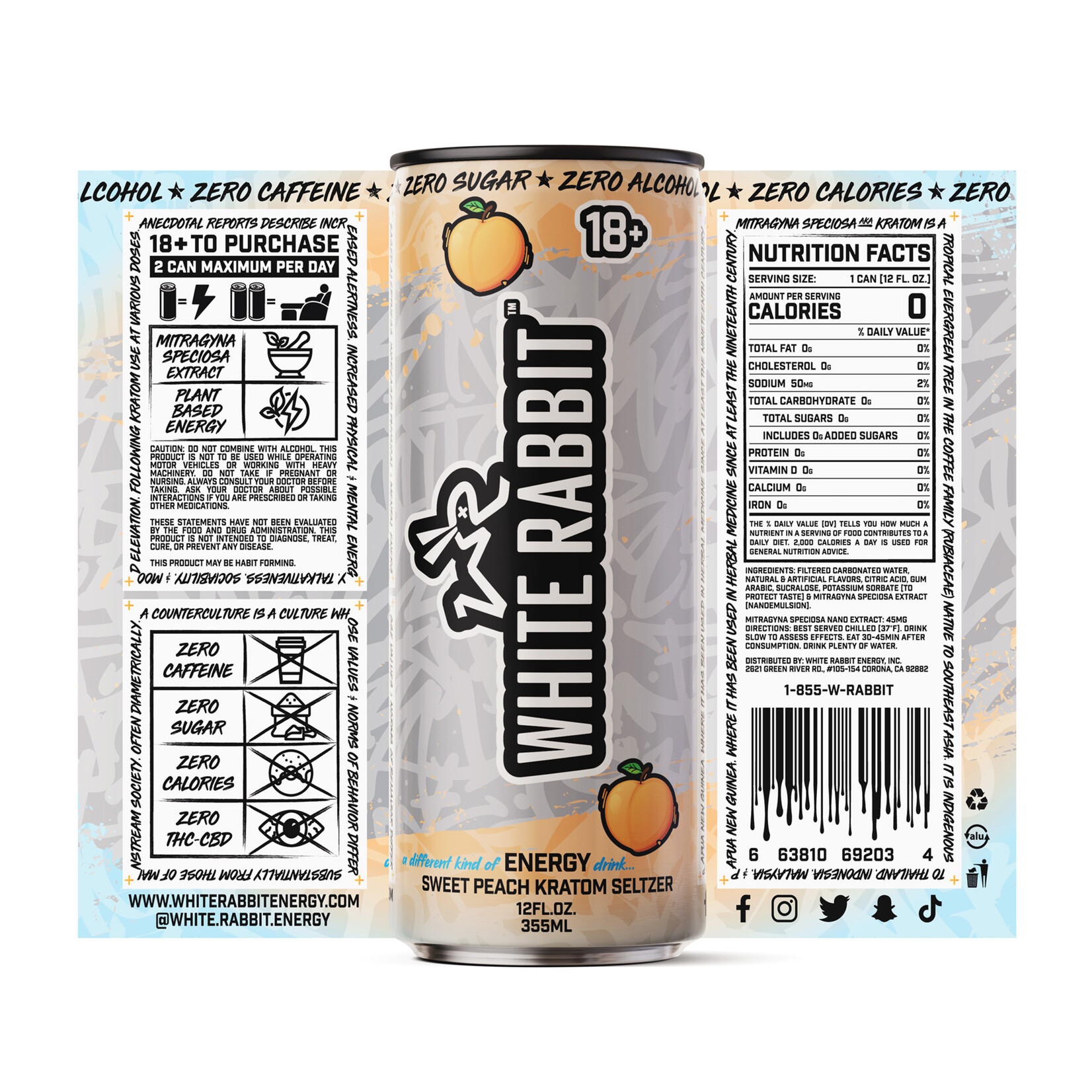 White Rabbit Energy White Rabbit-Sweet Peach Seltzer