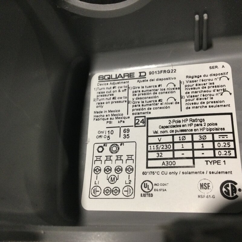 AIR COMPRESSOR PRESSURE SWITCH 10/5 PSI, 1/4 FNPS