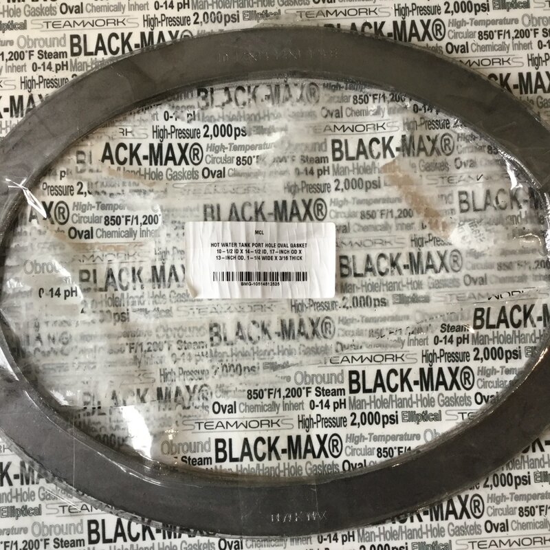 HOT WATER TANK PORT HOLE OVAL GASKET 2,000 psi. 10-1/2 ID X 14-1/2 ID, 17" OD X 13" OD, 1-1/4 WIDE X 1/4 THICK
