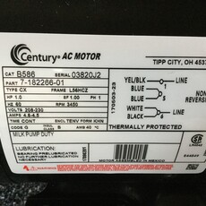 CENTURY MILK PUMP MOTOR 1HP, 1PH, 230V, 3450RPM,  L56HCZ FRAME W/ THREADED SHAFT