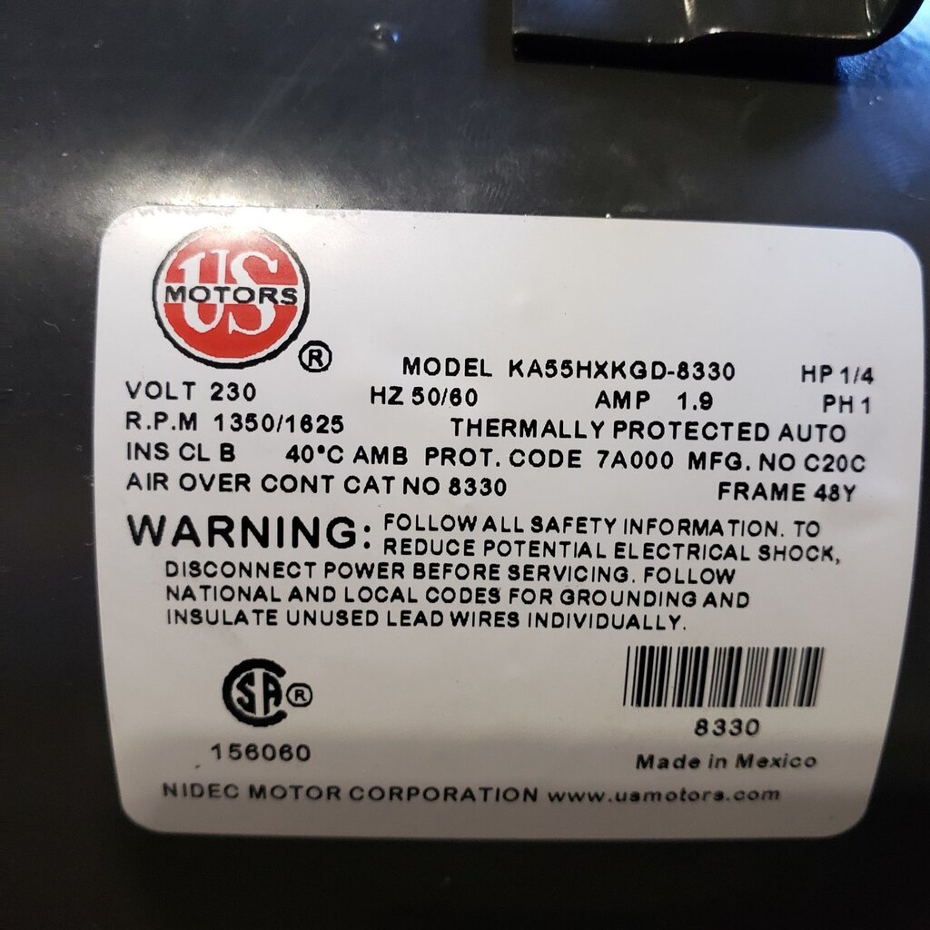 CONDENSER FAN MOTOR 1/4HP, 3PH, 230V, 1350/1625RPM, 48Y FRAME