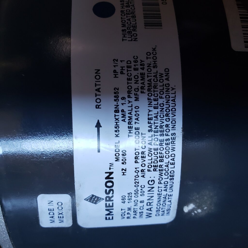MUELLER CONDENSER FAN MOTOR .5HP, 1PH, 460V, 1625RPM