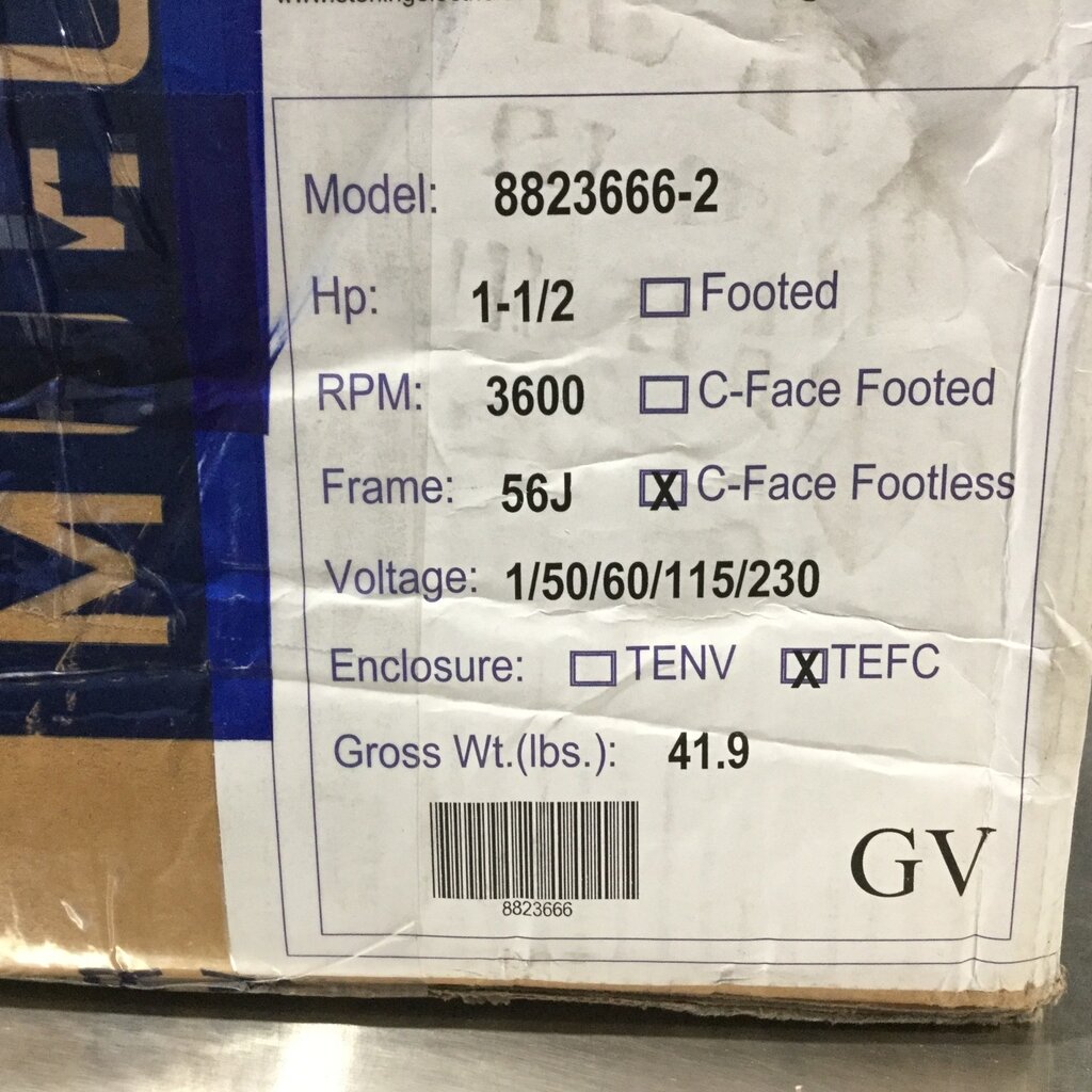 MUELLER WASH PUMP MOTOR 1.5HP, 115/230V, 3600RPM, C-FACE, 56J FRAME, S/S WASHDOWN GRADE