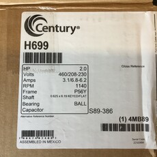 CENTURY CONDENSER FAN MOTOR 2HP, 3PH, 1200RPM, 56Y FRAME