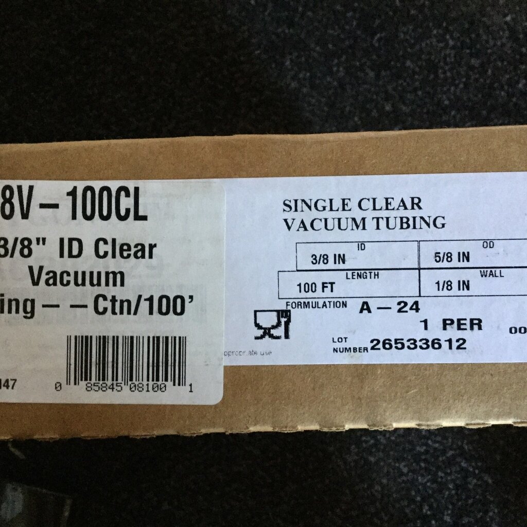 VACUUM TUBING TRANSFLOW 3/8 ID X 5/8 OD CLEAR/BLACK STRIPE (BX 100FT)