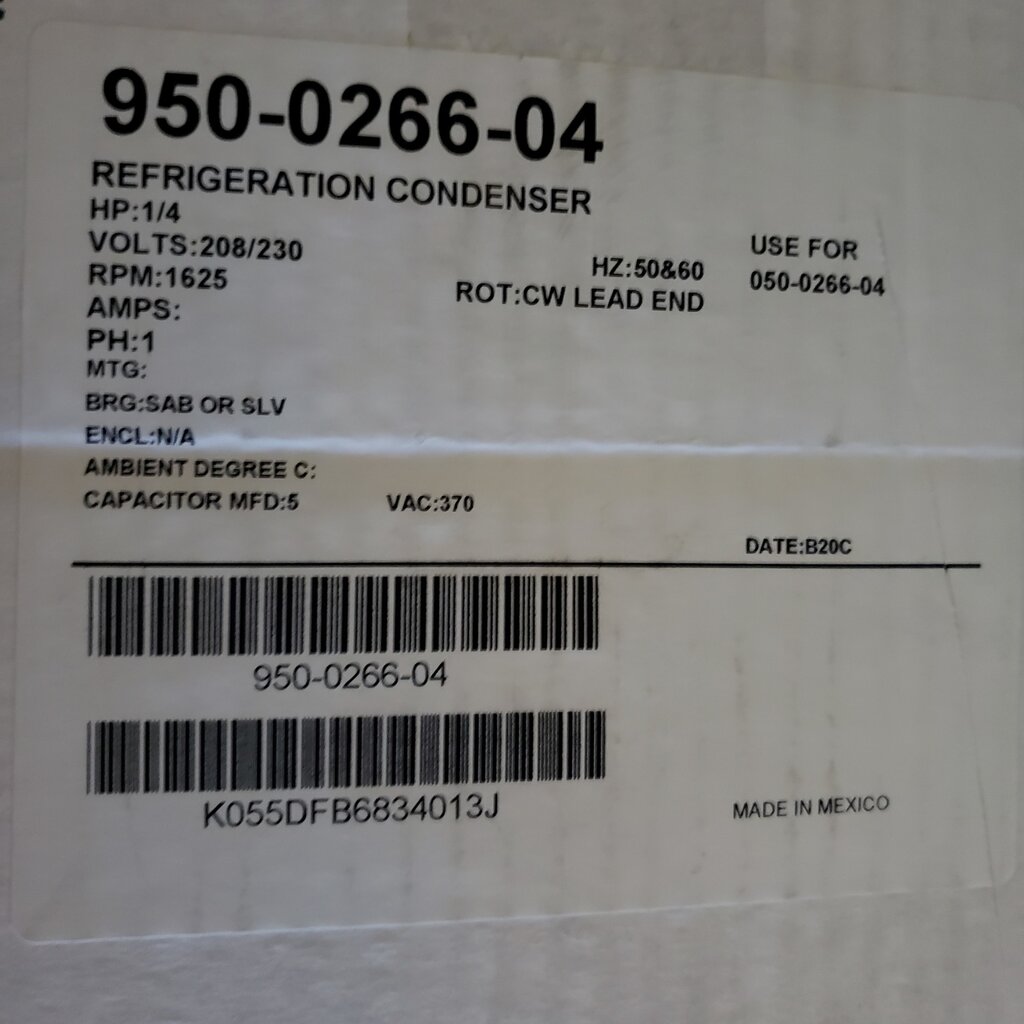 CONDENSER FAN MOTOR 1/4HP, 1PH, 208/230V, 1625RPM, 48Y FRAME