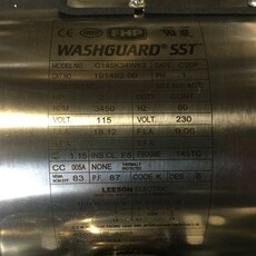 LEESON MILK PUMP MOTOR 2HP, 1PH, 3450RPM, 145TC FRAME, S/S WASHDOWN