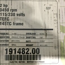 LEESON MILK PUMP MOTOR 2HP, 1PH, 3450RPM, 145TC FRAME, S/S WASHDOWN