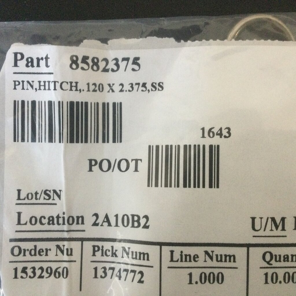 BOUMATIC PIN, HITCH, .120 X 2.375, SS (ZINC)