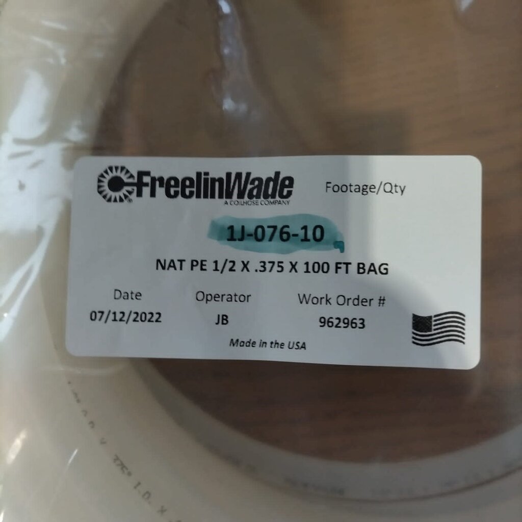 1/2 NATURAL POLYETHYLENE HARD TUBING (PER FT)