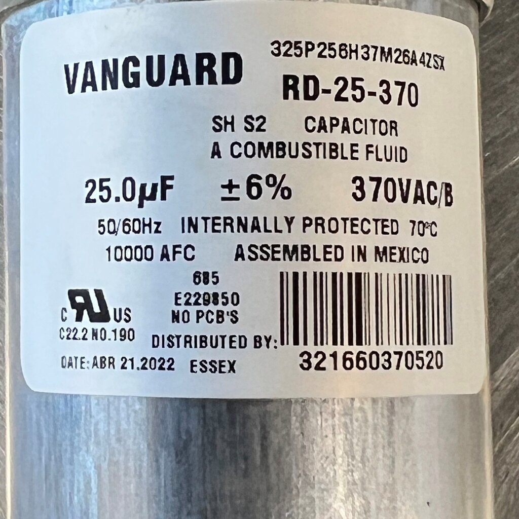 LEESON 191482.00 MOTOR ROUND RUN CAPACITOR 25-UF, 370VAC