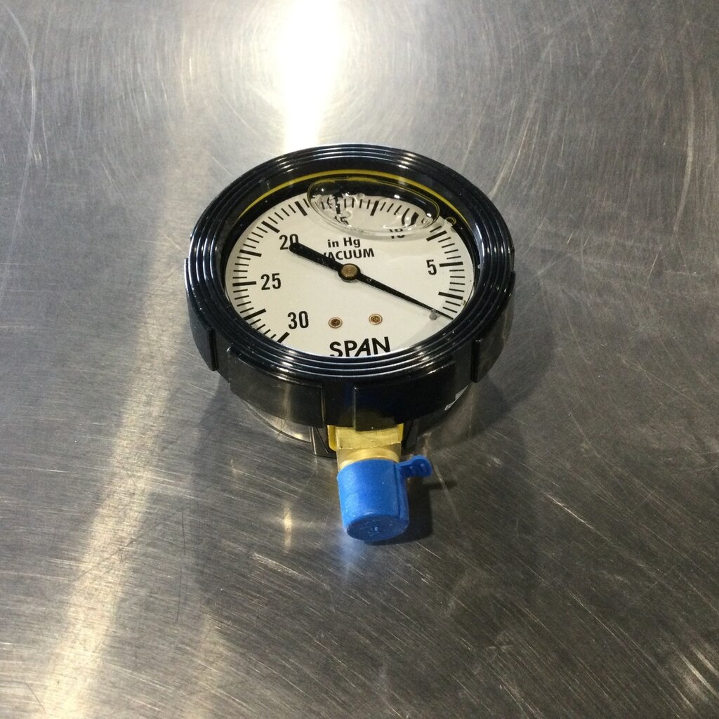 BOUMATIC VACUUM GAUGE LIQUID FILLED 2-1/2 FACE, 0-30 Hg