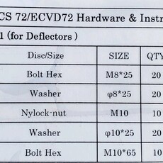 VES 72” ECVCS DEFLECTOR HARDWARE KIT