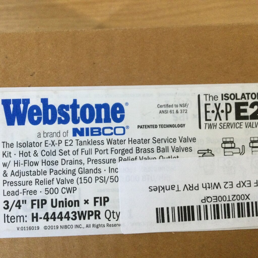 WEBSTONE BRASS TANKLESS RINNAI WATER HEATER SERVICE VALVES 3/4 FPT