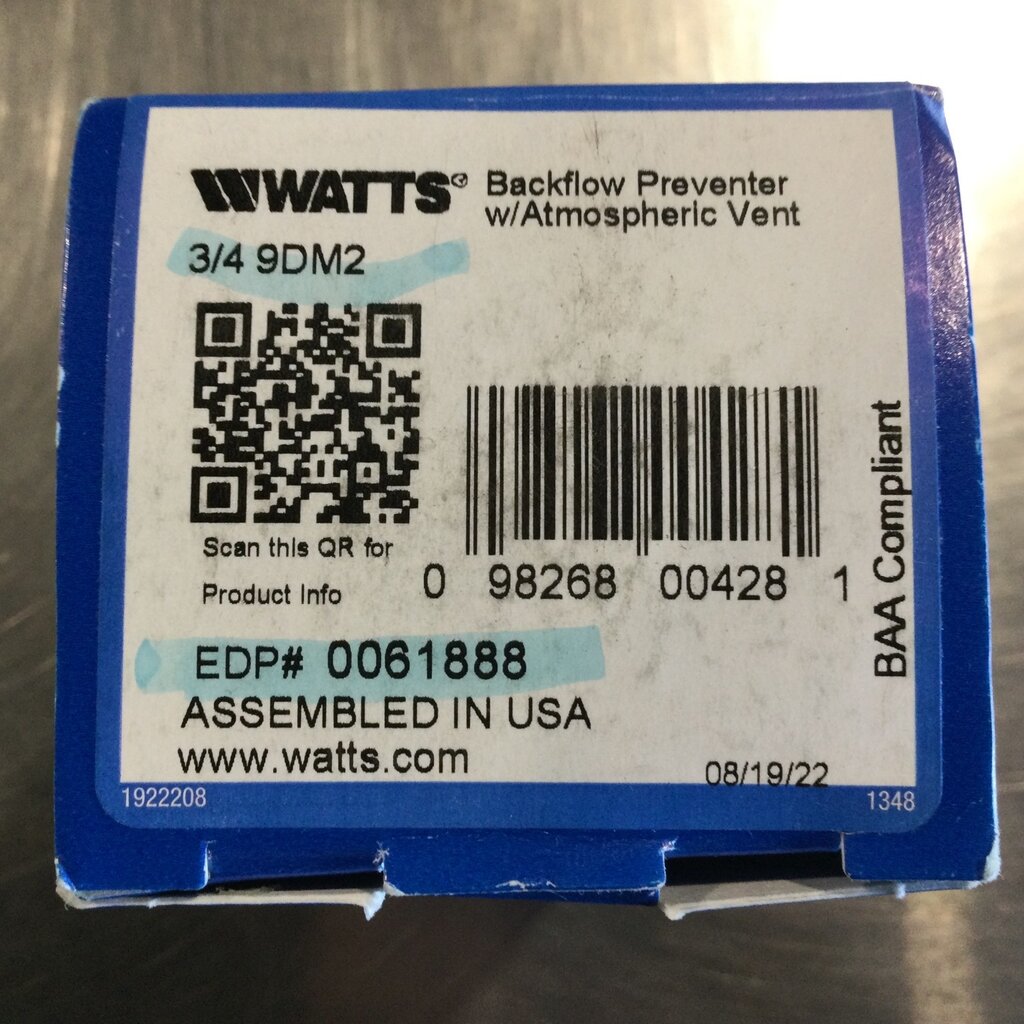 WATTS 3/4 9D-M2 BACKFLOW PREVENTER