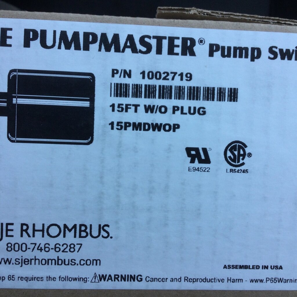 PUMPMASTER PUMP DOWN FLOAT SWITCH W/ 15FT CABLE W/O PLUG