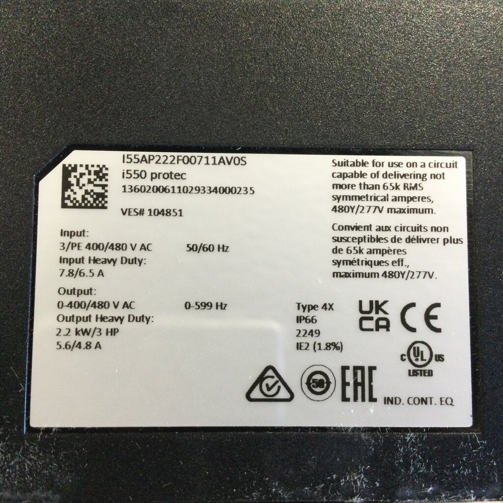 VES VFD i550 PROTECTION 3HP, 3PH, 400-480V, FILTERED INPUT