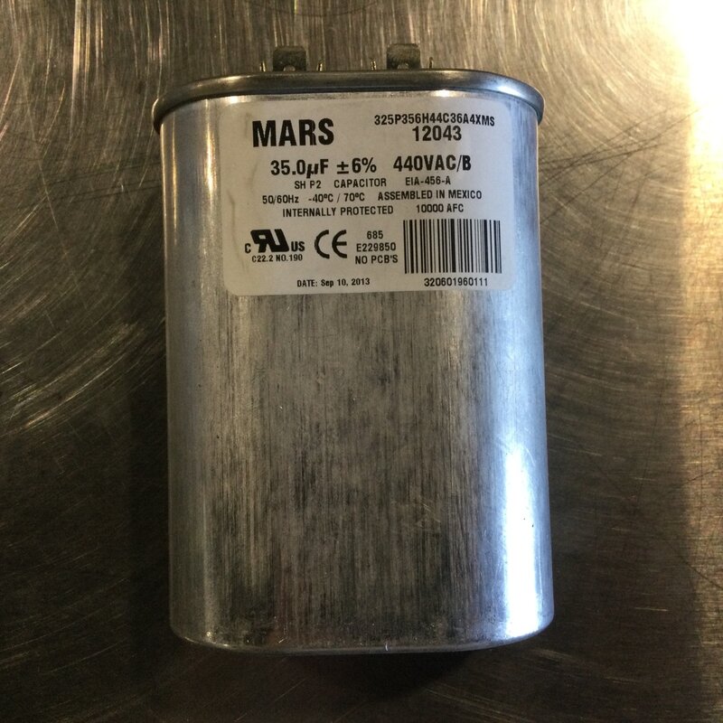 OVAL RUN/START CAPACITOR 35MFD, 440/370VAC