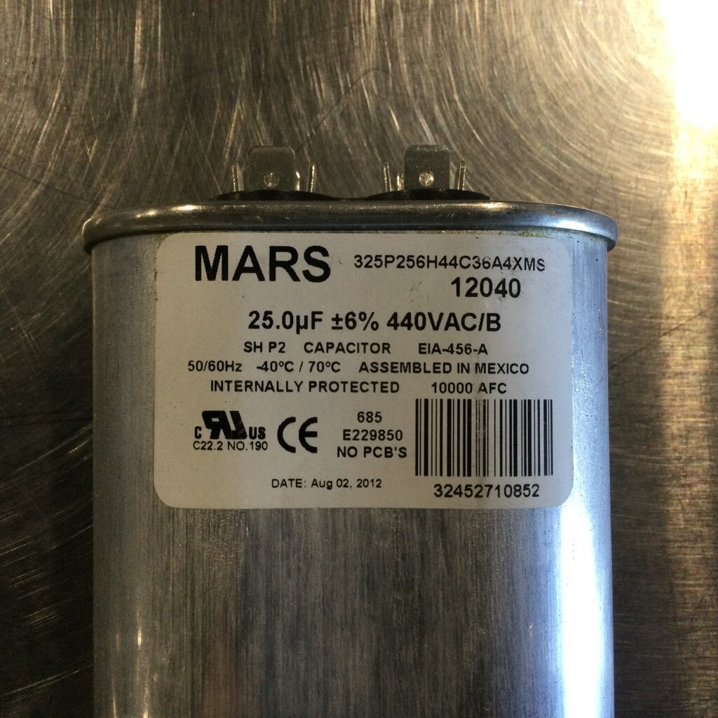 OVAL RUN/START CAPACITOR 25MFD, 370/440VAC