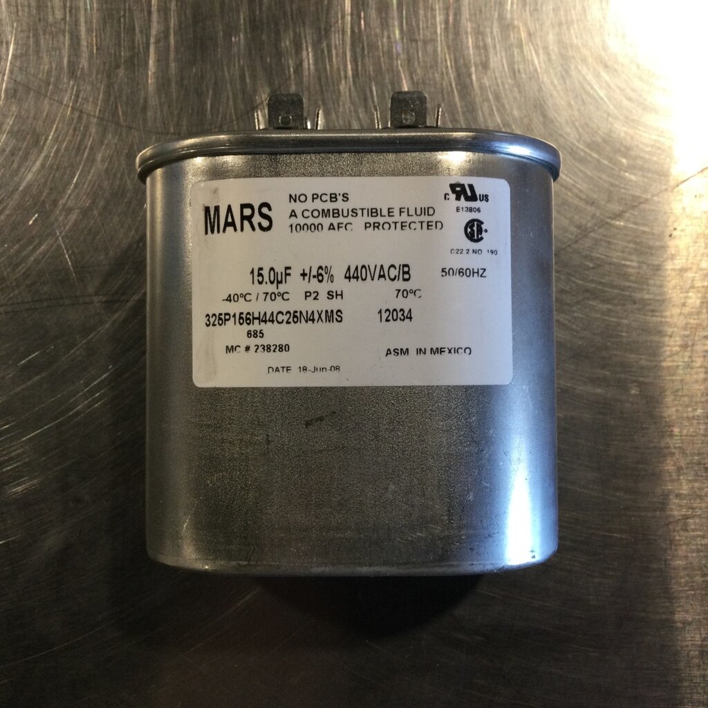 OVAL RUN/START CAPACITOR 15MFD, 440VAC