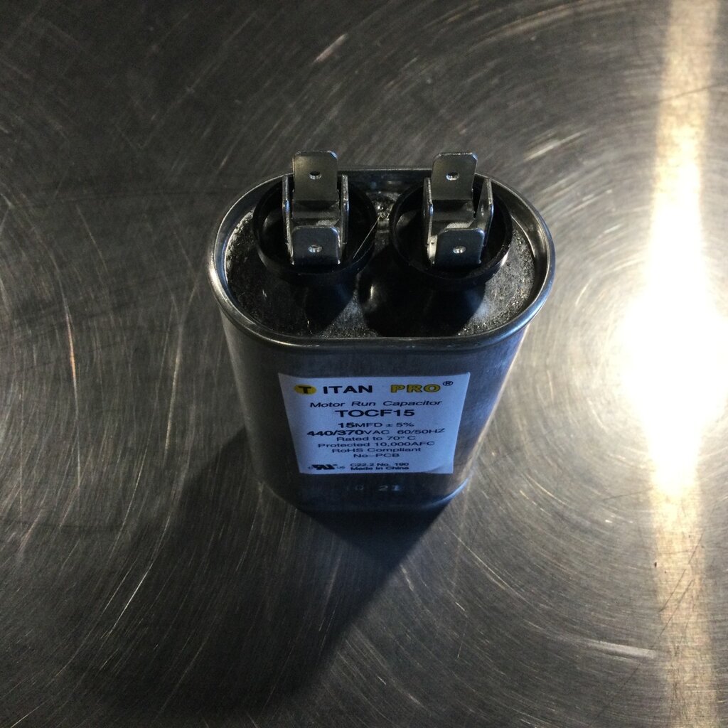 OVAL RUN/START CAPACITOR 15MFD, 440/370VAC