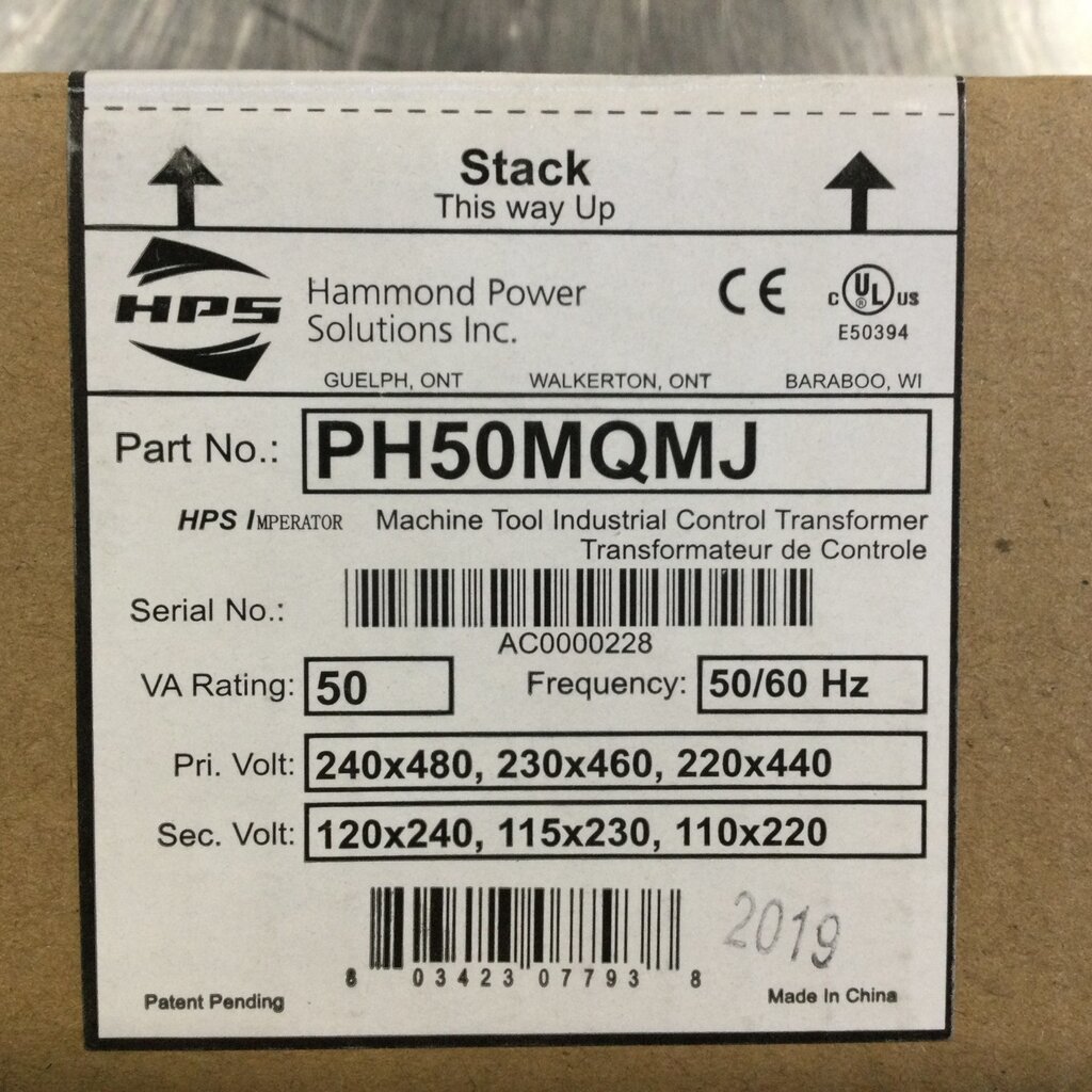 MUELLER TRANSFORMER 50VA, 480V PRI, 240V SEC